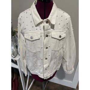 New Savanna Jane White Denim Pearl Jacket Large